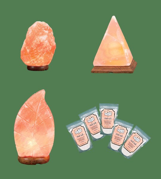 Himalayan Salt Lamps 1 Micro + 1 Leaf + 1 Pyramid + 5 Pink Fine Gourmet Salt 500g